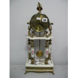 Alfa, Italian Ceramic & Gilt Metal Mantle Clock with Lady Finial, Roman numerals to champagne dial