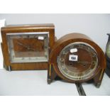 FHS Walnut Cased Mantle Clock, with Westminster chimed movement, another in dome case (2).