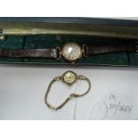 Helvetia: A 9ct Gold Cased Ladies Wristwatch, the signed dial with dagger markers, in textured case,