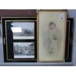 An Over Painted Photograph of a Child, together with a black lacquer tray, with a XIX Century
