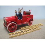 A Modern White Metal Model of an Early XX Century Fire Engine, with three crew.