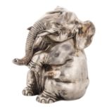 A FABERGE SILVER TABLE LIGHTER FORMED AS A SEATED ELEPHANT, MOSCOW, 1895