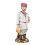 A RUSSIAN PORCELAIN FIGURE OF A MAN CARRYING BREAD, PRIVATE PORCELAIN FACTORY, MID-19TH CENTURY