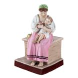 A RUSSIAN PORCELAIN FIGURE OF A WOMAN WITH A CHILD, GARDNER PORCELAIN FACTORY, MOSCOW, LATE 19TH C