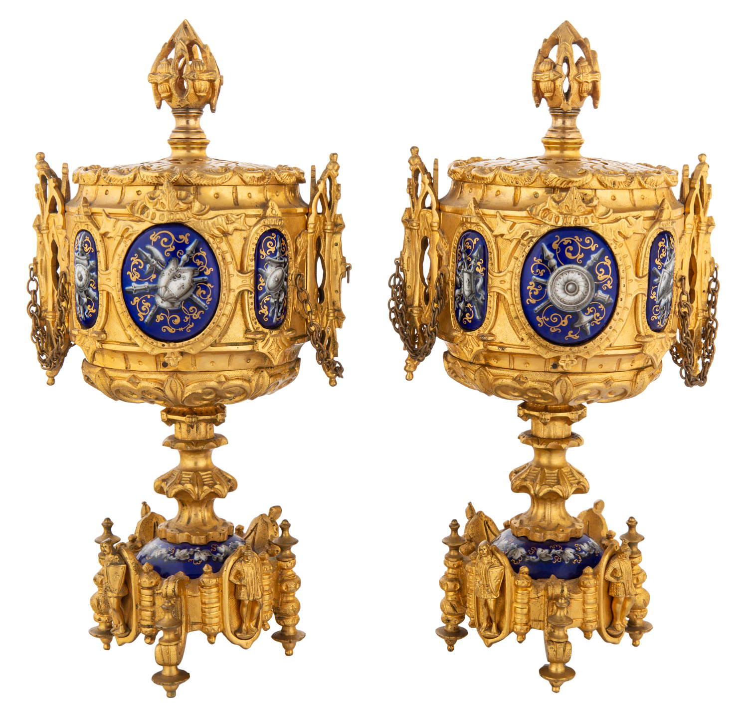 A PAIR OF FRENCH GILT BRONZE AND ENAMEL CENSERS, 19TH CENTURY - Image 2 of 2