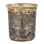 A RUSSIAN SILVER AND NIELLO VODKA CUP WITH A VIEW OF ST. PETERSBURG, MOSCOW, 1840