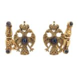 A PAIR OF FABERGE GOLD AND SAPPHIRE CUFFLINKS, WORKMASTER AUGUST HOLLMING, ST. PETERSBURG, 1908-1913