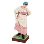 A RUSSIAN PORCELAIN FIGURE OF A DANCING PEASANT WOMAN, GARDNER PORCELAIN FACTORY, MID-LATE 19TH C