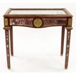 A LOUIS XVI STYLE MARBLE AND ORMOLU BRONZE-MOUNTED MAHOGANY VITRINE TABLE, SECOND HALF OF 20TH C.