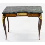 A FRANCOIS LINKE-STYLE PARQUETRY AND BOIS SATINE ORMOLU-MOUNTED OCCASIONAL TABLE WITH VERDE ANTIQUE