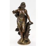 A BRONZE FIGURE OF A WOMAN, 19TH CENTURY