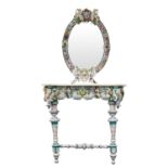 A SOFT PASTE PORCELAIN-MOUNTED WOOD VANITY CONSOLE WITH FRAMED MIRROR, LATE 19TH CENTURY