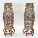 A PAIR OF MODERN CHINESE EXPORT ROSE MEDALLION PORCELAIN FLOOR VASES