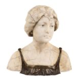 A BRONZE-MOUNTED ALABASTER BUST OF A WOMAN, 19TH CENTURY