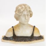 A BRONZE-MOUNTED ALABASTER BUST OF A WOMAN, EARLY 20TH CENTURY