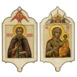 A PAIR OF MONUMENTAL RUSSIAN ICONS OF THE MOTHER OF GOD AND ST. SERGIUS OF RADONEZH, CIRCA 1900