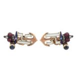 A PAIR OF FABERGE GOLD, ENAMEL, SAPPHIRE AND DIAMOND CUFFLINKS, WORKMASTER AUGUST FREDRIK