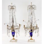 A PAIR OF RUSSIAN CUT CRYSTAL AND COBALT GLASS CANDELABRA, 19TH CENTURY