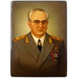 A RUSSIAN LACQUER BOX PORTRAYING ANDROPOV, FEDOSKINO, 1980S