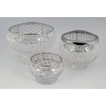 SET OF THREE GRADUATED CRYSTAL ROSE BOWLS