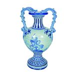 LARGE ITALIAN BLUE AND WHITE FAIENCE VASE