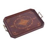 EDWARDIAN PERIOD MAHOGANY AND MARQUETRY SERVING TRAY