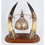 19TH-CENTURY SILVER PLATED GONG MOUNTED ON HORNS