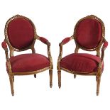 TWO 19TH-CENTURY LOUIS XVI STYLE GILT ARMCHAIRS