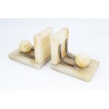 PAIR OF ART DECO ALABASTER & CHROME BOOKENDS