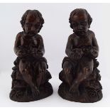 PAIR OF ITALIAN CARVED MAHOGANY CHERUB FIGURES