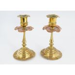 2 ARTS AND CRAFTS BRASS AND COPPER CANDLESTICKS