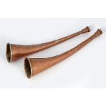 PAIR 19TH-CENTURY COPPER HUNTING HORNS