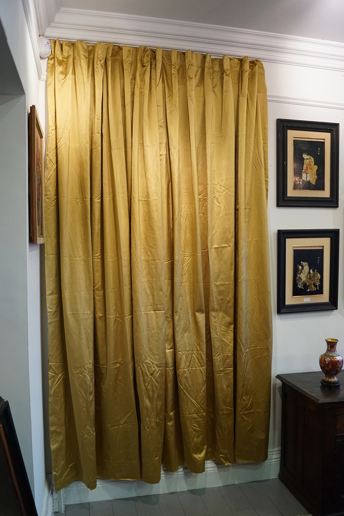 TWO PAIRS OF SILK DAMASK CURTAINS