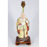 CHINESE POLYCHROME FIGURE STEMMED TABLE LAMP
