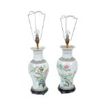 PAIR OF CHINESE FAMILLE ROSE VASE TABLE LAMPS