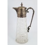 EDWARDIAN CRYSTAL AND SILVER PLATED CLARET JUG