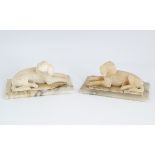PAIR 19TH-CENTURY CARVED ALABASTER DOGS