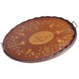 EDWARDIAN MAHOGANY AND MARQUETRY SERVING TRAY