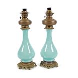 PAIR OF 19TH-CENTURY CELADON & BRASS TABLE LAMPS