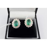 18 CT. YELLOW GOLD EMERALD AND DIAMOND EARRINGS