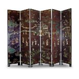 CHINESE QING PERIOD LACQUERED SIX-FOLD SCREEN