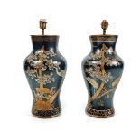 PAIR JAPANESE LACQUERED VASE-STEMMED TABLE LAMPS