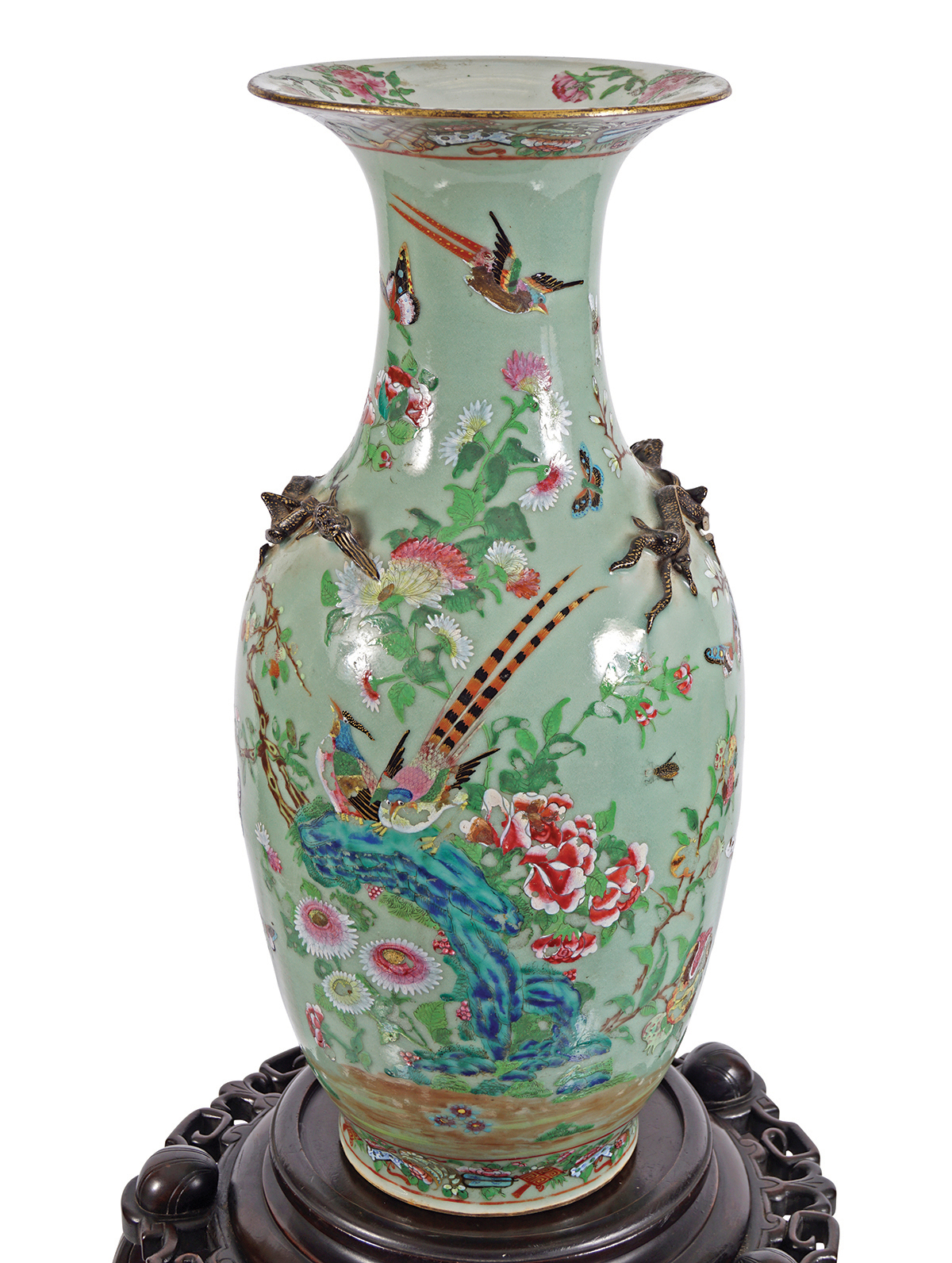 19TH-CENTURY CHINESE CELADON POLYCHROME VASE - Image 2 of 3