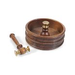 TURNED WOOD AND BRASS NUTCRACKER BOWL