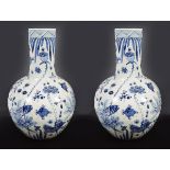 PAIR OF CHINESE BLUE & WHITE BOTTLE SHAPED VASES