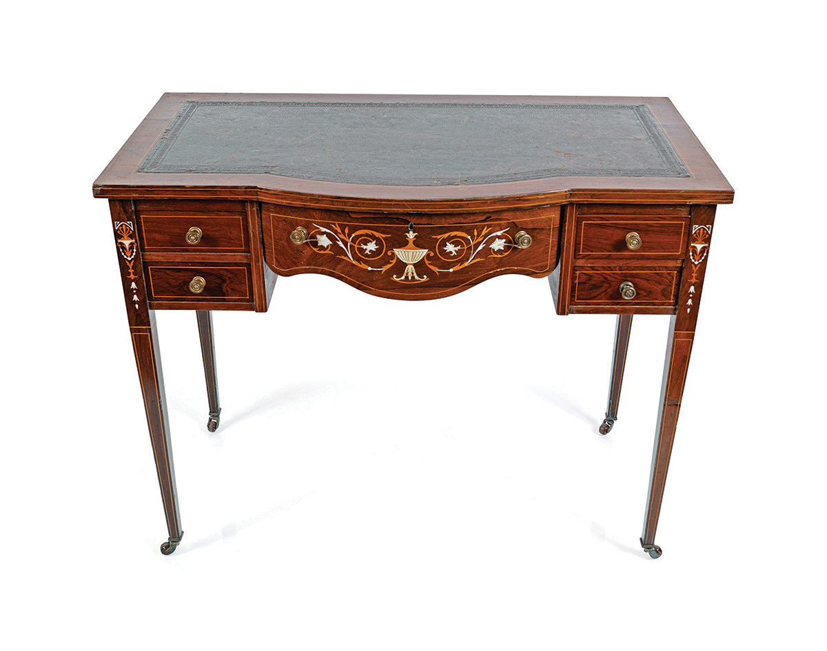 EDWARDIAN ROSEWOOD AND MARQUETRY WRITING TABLE