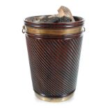 LARGE MAHOGANY BRASS BOUND PEAT BUCKET