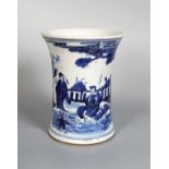 CHINESE TRANSITIONAL BLUE AND WHITE BRUSH POT