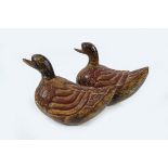 PAIR OF EARLY CHINESE CARVED WOOD DUCKS