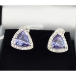 18 CT. WHITE GOLD TANZANITE AND DIAMOND EARRINGS